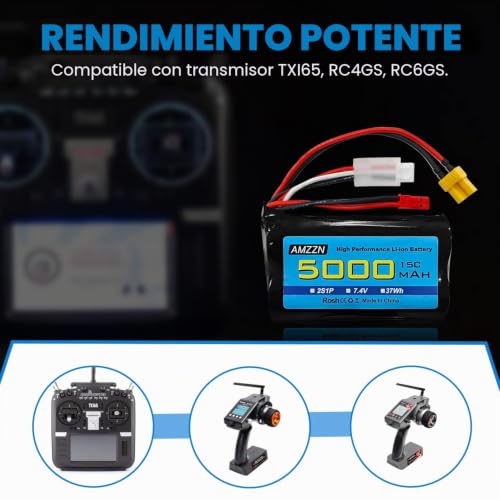 Batería de litio 2S 5000mAh con conectores JST XT30 y cable USB para emisoras RC 2