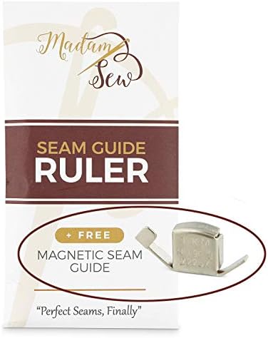 Madam Sew Seam Allowance Ruler and Magnetic Seam Guide for Sewing Machine | Perforated Seam Gauge for Perfect 1/8 to 2 Straight Line Hems | Includes 1/4 Pivot Point and 45 Degree Trim Line