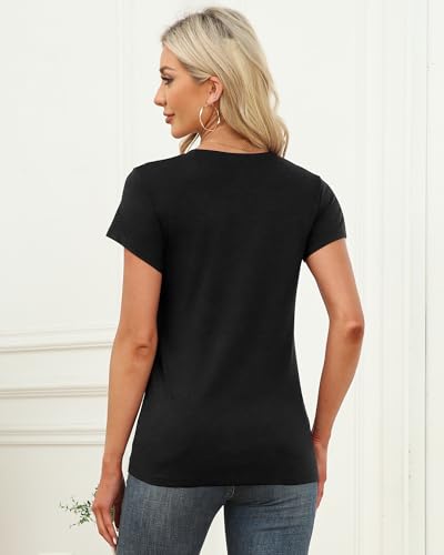 Memorose Womens Short Sleeve Tops Summer T Shirts Round Neck Fashion Causal Basic Tee Black M thumb #3