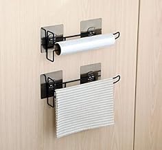 TORMUND Paper Towel Holder Multi Functional Kitchen Rack for Towel Holder Tissue Paper Rack Wine Glass Holder Adhesive Wall Mount Paper Towel Holder for Kitchen Bathroom Toilet Laundry 1Pcs Black