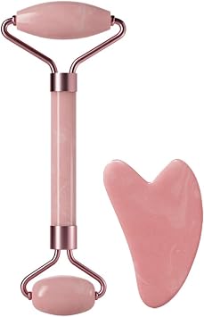 Facial Beauty Massage Roller, Face Roller, Natural Stone Jade Roller, Natural Rose Quartz Roller - Kassa Skin Care, Reduce Wrinkles and Aging, Noiseless Design