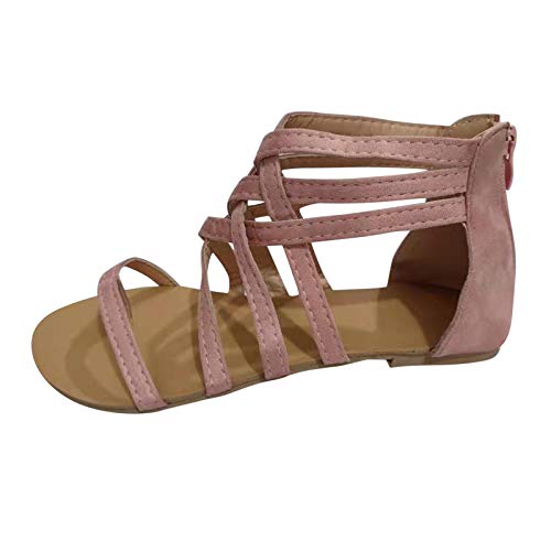 TEEL ONG - Sandalias planas de gladiador con correa cruzada para mujer, estilo griego antiguo con cremallera retro, color Rosa, talla 38 EU