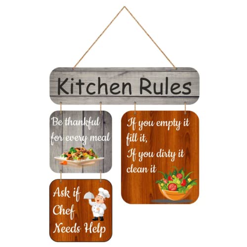 Image of Zesta Kitchen Rules Wooden Wall Hanging Decorative Items /Hanging Home Wall Decor Items /MDF Decoration Items /Cute Wall Art For Living Room /Home Decor Items Living Room