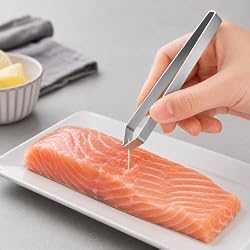 Fish Bone Tweezers, Stainless Steel Precision Tweezers with Flat and Slant Tips, Fish Bone Remover, Poultry Feather Plucker and Kitchen Food Preparation Tool, 11.68 cm
