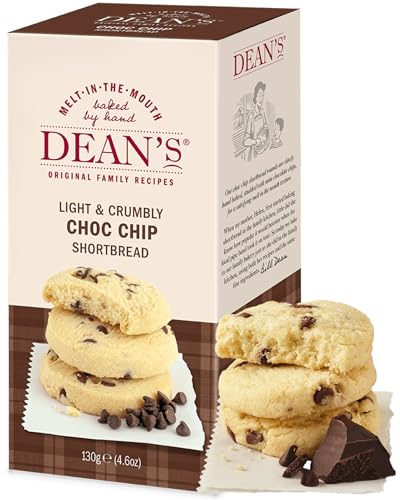 Dean's - Deans Biscuit sablé aux pépites de chocolat écossais – Paquet de 130 g de sablés ronds de luxe aux chips de chocolat – Excellente saveur et texture pour plonger dans le thé/café. Cuit lentement à la