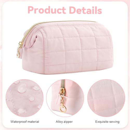 Image of MAYCREATE Makeup Pouch Bag Quilted Makeup Organisers Waterproof Travel Toiletry Bag for Woman, Portable Zipper Cosmetic Travel Organizer Pouch for Skincare Toiletries (Pink, 23 * 11.5 * 15cm)