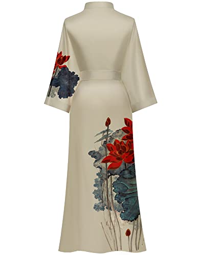 Women's Long Satin Robes Long Silk Robes Floral Silky Kimono Robes Dressing Gown, One Size #TOP1