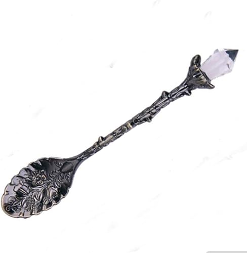 Cuchara de cabeza de cristal, barra de comedor, mini cuchara de café, cubiertos, cuchara de té de postre, estilo vintage real, aleación tallada,