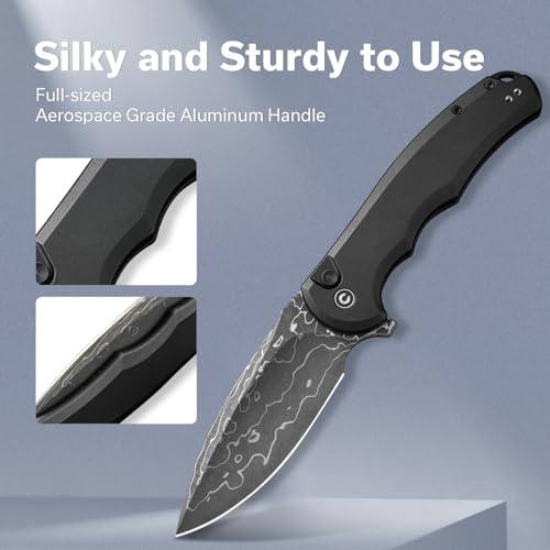 Image of CIVIVI Button Lock Praxis Pocket Knife for EDC, Upgrade Folding Knife with Flipper 3.75 inch Damascus Blade plus Aluminum Handle, Cool Precious Gift for Men Women C18026E-DS1