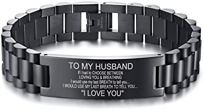 PJ JEWELLERY to My Husband Silicone Wristband Love Quote Engraved Bracelets for him Gift from Wife Lover, Birthday Christmas Valentine's Day Gift