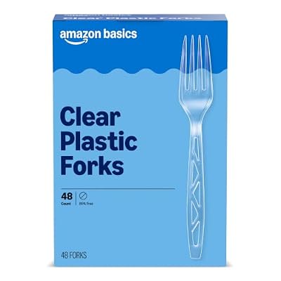 Amazon Basics Disposable Clear Plastic Forks, Premium Quality, BPA Free, for Everyday Use, 48 Count