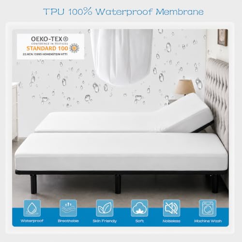Image of 1 Pack Split King Mattress Protector Waterproof Cover for Adjustable Bed