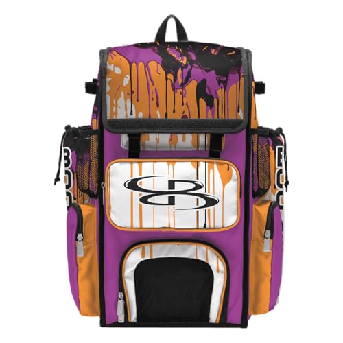 Boombah Superpack Bat Bag - Backpack Version (no wheels) - Holds 4 Bats - Graffiti Drip Fuchsia/Autumn Glory/Black