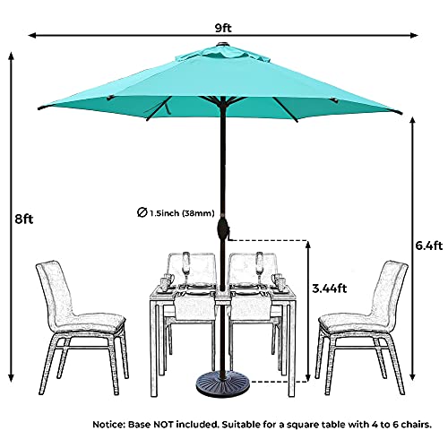 Abba Patio 9Ft Patio Umbrella Outdoor Umbrella Patio Market Table Umbrella With Push Button Tilt And Crank For Garden, Lawn, Deck, Backyard & Pool, Turquoise #TOP6