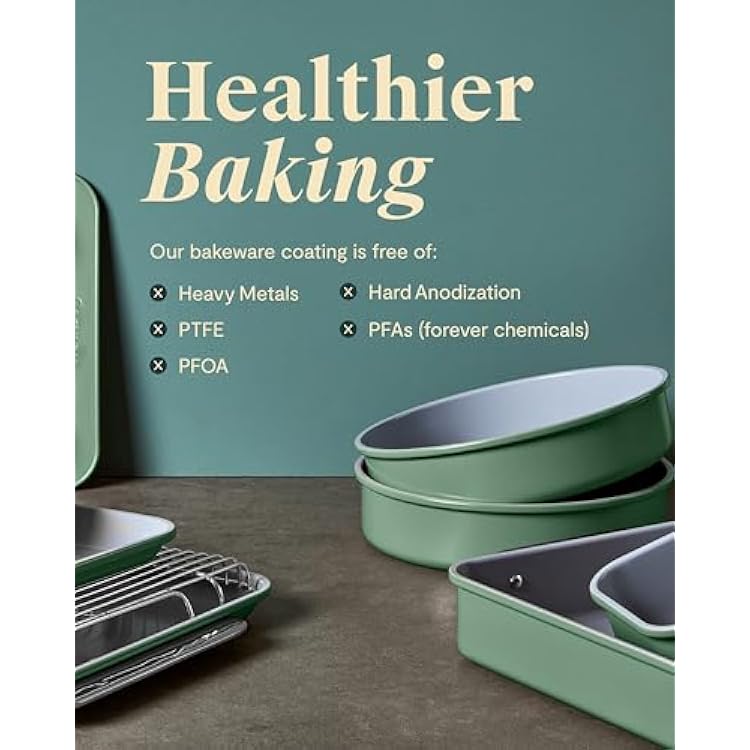 Caraway Nonstick Ceramic Bakeware Set (11 Pieces) - Baking Sheets, Assorted Baking Pans, Cooling Rack, Storage - Aluminized Steel Body - Non Toxic, PTFE & PFOA Free - Navy
