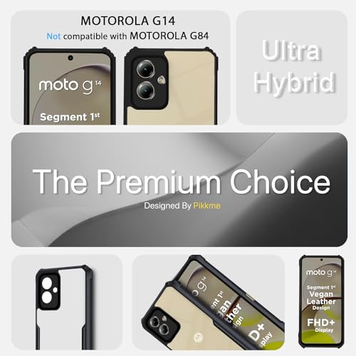 Image of Pikkme Moto G14 Back Cover | Crystal Clear Transparent Back | Ultra Hybrid | Full Camera Protection | Raised Edge | Bumper Back Case (Black)