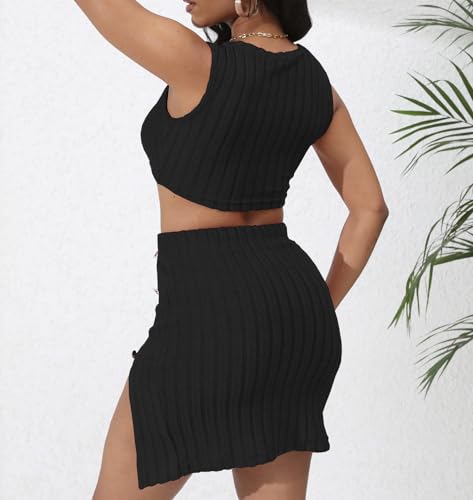 Image of Womens 2 Piece Club Outfit Going Out Dress Crop Top & Slit Skirt Set