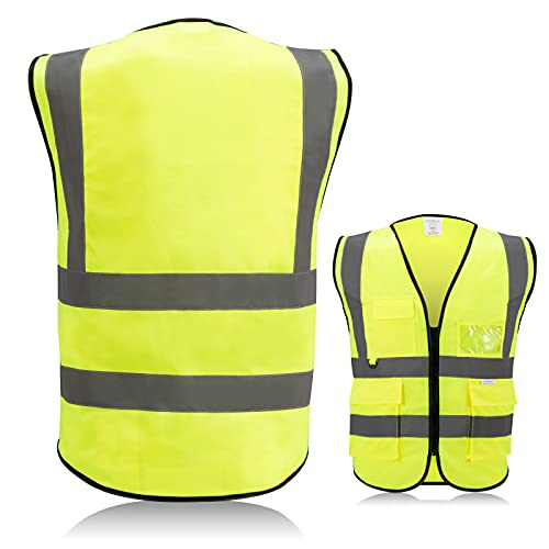 Worcbgio Reflective Safety Vest With Pockets High Visibility Sliver Strip For Men And Women (Yellow, Medium) #TOP1