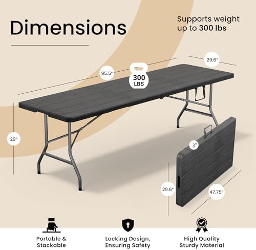 2 PACK of 8 Feet Foldable Table with Built in Handle & Steel Legs | 8 FT Heavy Duty Portable | Perfect for Party, Dining, Wedding, Events, Picnic Indoor, Outdoor, Camping, Temporary - 8 Foot - 1