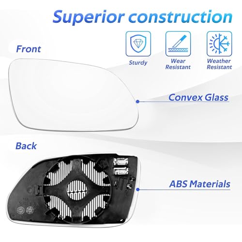 Laitejituan Spiegelglas Ersatz für VW Polo 9N 2005-2009, Ersatz für Skoda Oktavia (1Z3 / 1Z5) 2004-2008 Außenspiegel Glas Fahrerseite Beheizbar Ersatzspiegelglas Außenspiegel Asphärisch Auto (Rechts)