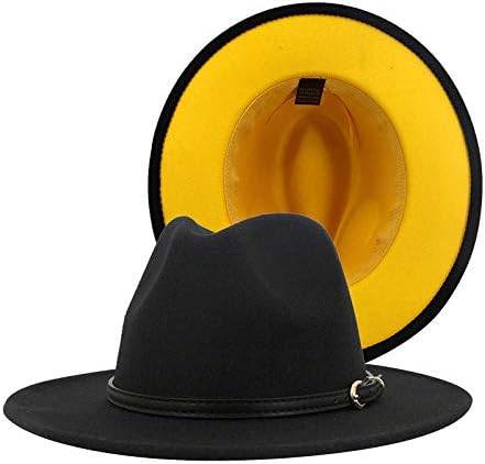 Dinnesis New Cap Men's Black Tone Fedora Two Panama Hat Wide for Men Hats Wool Casual Jazz Women Baseball Caps 47 Cap Cord