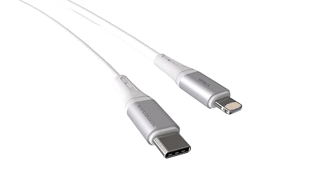 Wahoo Type C-Lightning 27Watt PD Hızlı Şarj Kablosu (Beyaz/Gümüş Metal) (100 CM)