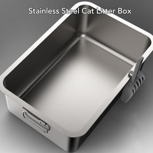 Caixa de Areia de Aço Inoxidável, Bandeja Superior Aberta da Maca do Gato Lado Alto Anti Respingo Ca