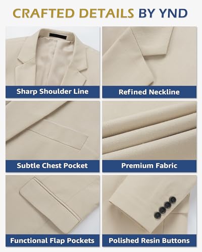 YND Men's 2 Piece Casual Linen Suit Set, Regular Fit Lightweight Blazer Jacket and Pants for Wedding, Business, Party3