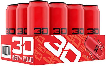 3D Energy Drink | Caffeine, Zero Sugar, Taurine, Panax Ginseng, Inositol, Guarana Seed, L-Carnitine Tartrate, 16 Fluid Ounce  | 12 Pack (Red)