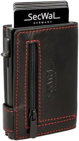 SecWal Kartenetui mit Münzfach Reißverschluss - Made in Germany - Echtleder Mini Geldbörse inkl. E-Book für Damen und Herren - RFID Schutz Portemonnaie Leder - Geldbeutel klein (9,