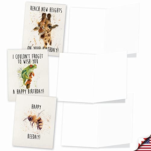 The Best Card Company - 10 Blank Happy Birthday Note Cards - Assorted Bulk Cute Humorous Animal Pun Birthday Greeting Cards Boxed Set (4 X 5.12 Inch) - Wildlife Expressions M2954Bdb #TOP26