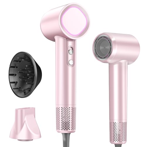 HEXTEK secador pelo ionico, secador pelo profesionall, 500 millones de iones negativos, motor sin escobillas 160.000 RPM para un secado rápido, sèche cheveux viaje compacto,bajo nivel de ruido (Rosa)