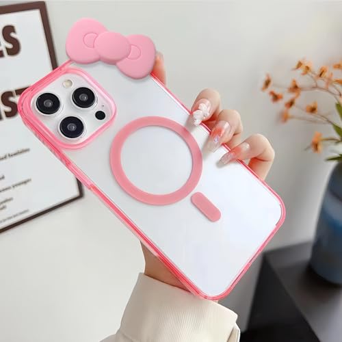 Cute Cartoon 3D Bowknot Design Compatible For iPhone 14Plus/15Plus Case, Kawaii fun design transparent magnetic shockproof protective case for boys and girls for iPhone 14Plus/15Plus 6.7" 2023 (Pink) by DLIIDCA - Image 8