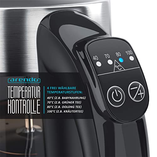 Teeautomat Arendo: Glas Wasserkocher mit Temperatureinstellung