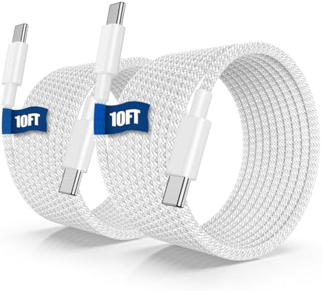 USB C to C Fast Charger Cable 10ft, 60W Long Fast Charge Type C to C Charging Cord Wire for Apple iPhone 17 Pro Max/17 Air/16 Pro Max/15 Plus,iPad Pro 12.9/11 inch/Mini/Air,MacBook,Samsung-White