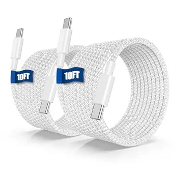 USB C to C Fast Charger Cable 10ft, 60W Long Fast Charge Type C to C Charging Cord Wire for Apple iPhone 17 Pro Max/17 Air/16 Pro Max/15 Plus,iPad Pro 12.9/11 inch/Mini/Air,MacBook,Samsung-White