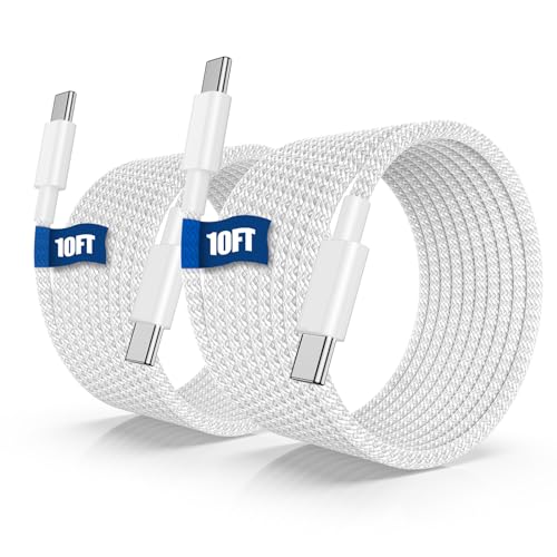 QGRHO USB C to C Fast Charger Cable 10ft, 60W Long Fast Charge Type C to C Charging Cord Wire for Apple iPhone 17 Pro Max/17 Air/16 Pro Max/15 Plus,iPad Pro 12.9/11 inch/Mini/Air,MacBook,Samsung-White by QGRHO - Used condition - US$8.18