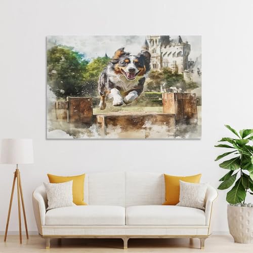 Lienzo de Australian Shepherd decoracion para pasillo y comedor pintura moderna de 50x75cm 3