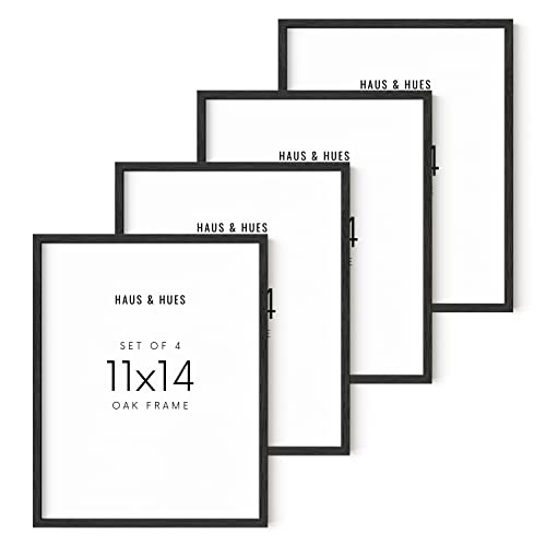 HAUS AND HUES 11x14 Black Oak Frame Set of 4 - Wooden Poster Holders, Rustic Wall Display by HAUS AND HUES - Used condition - US$26.02
