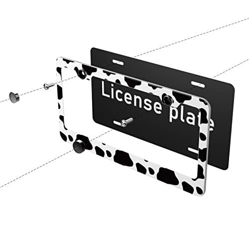 Maijee Cow Print License Plate Frame-Cow License Plate Frames-Cow Print Car Cute Tag Frames Cover Holder Front Rear Stainless Metal Aluminum White Black Spot 2 Pack 2 Holes For Women #TOP4