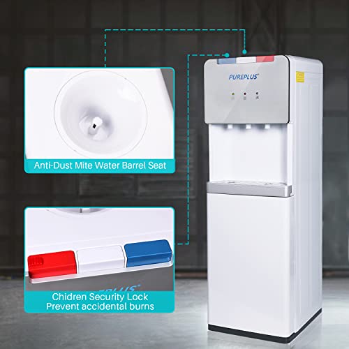 Pureplus Water Coolertop Loading Water Dispenser, Hot Cold & Room Temperature Water, Compression Refrigeration Technology, Holds 3 Or 5 Gallon Bottles, Etl Approved, White #TOP4