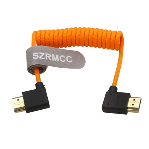 SZRMCC Cable trenzado en espiral de 8 K 2.1 HDMI a HDMI de ultra alta velocidad para Z Cam E2 Sony FX6 FX9 Canon EOS C70 C300 Portkeys BM5 Atomos Ninjav V Shogun Monitor ángulo izquierdo y derecho