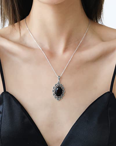 Aprilery Black Marcasite Statement Rings Onyx Pendant Necklace, Vintage Crossover Cocktail Aesthetic Rings Gemstone Pendant Jewelry Necklaces For Women Girls Teens #TOP6
