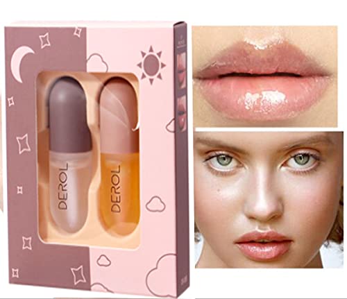 2 Pcs Lip Plumper,Lip Plumper Set,Day&Nigh Lip Plumping Treatmentsï¼ŒNatural Lip Plumper and Lip Care Serum, Lip Enhancer for Fuller,Beautiful Fuller,Lip Plumper Gloss,Hydrating & Reduce Fine Lines