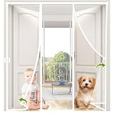 Tenda Zanzariera con Chiusura Magnetica in Rete Anti-Insetti in Fibra di Vetro, 150x215cm con Installazione Cimici e Striscia Adesiva, Personalizzabile Bianco