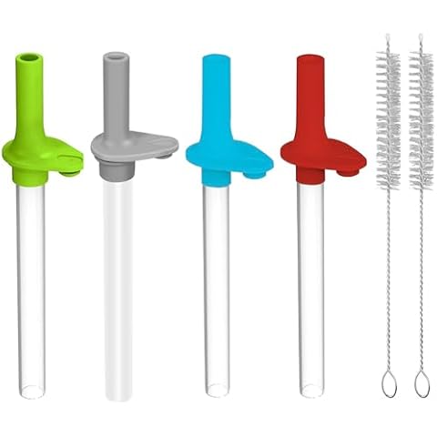 4PCS Straws Replacement and Bite Valve Compatible with Zak Designs Kelso 15 oz Water Bottle Silicone Replacement Bite Valve Reusable Straw with Cleaning Brush (Red Green Blue Grey) Cover