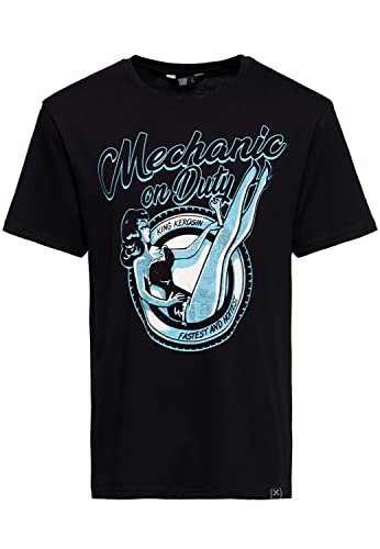 King Kerosin Herren Classic T-Shirt Regular Fit Front Print Pin-Up Vinatge Screwdriver Rockabilly Reine Baumwolle Mechanic On Duty