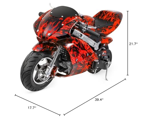XtremepowerUS 40CC Motorcycle Gas Pocket Bike 4-Stroke Engine Mini Bike Ride-On Padded Seat for Adult and Teen 13+ (Red Flame)