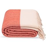 Lanavitta – Wolldecke „Montre“ – Tagesdecke und Bettüberwurf – 100prozent Merinowolle aus Australien, Warmer Sofa-Plaid – Orange – 140×200 cm