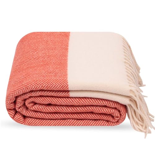 Lanavitta – Wolldecke „Montre“ – Tagesdecke und Bettüberwurf – 100prozent Merinowolle aus Australien, Warmer Sofa-Plaid – Orange – 140×200 cm